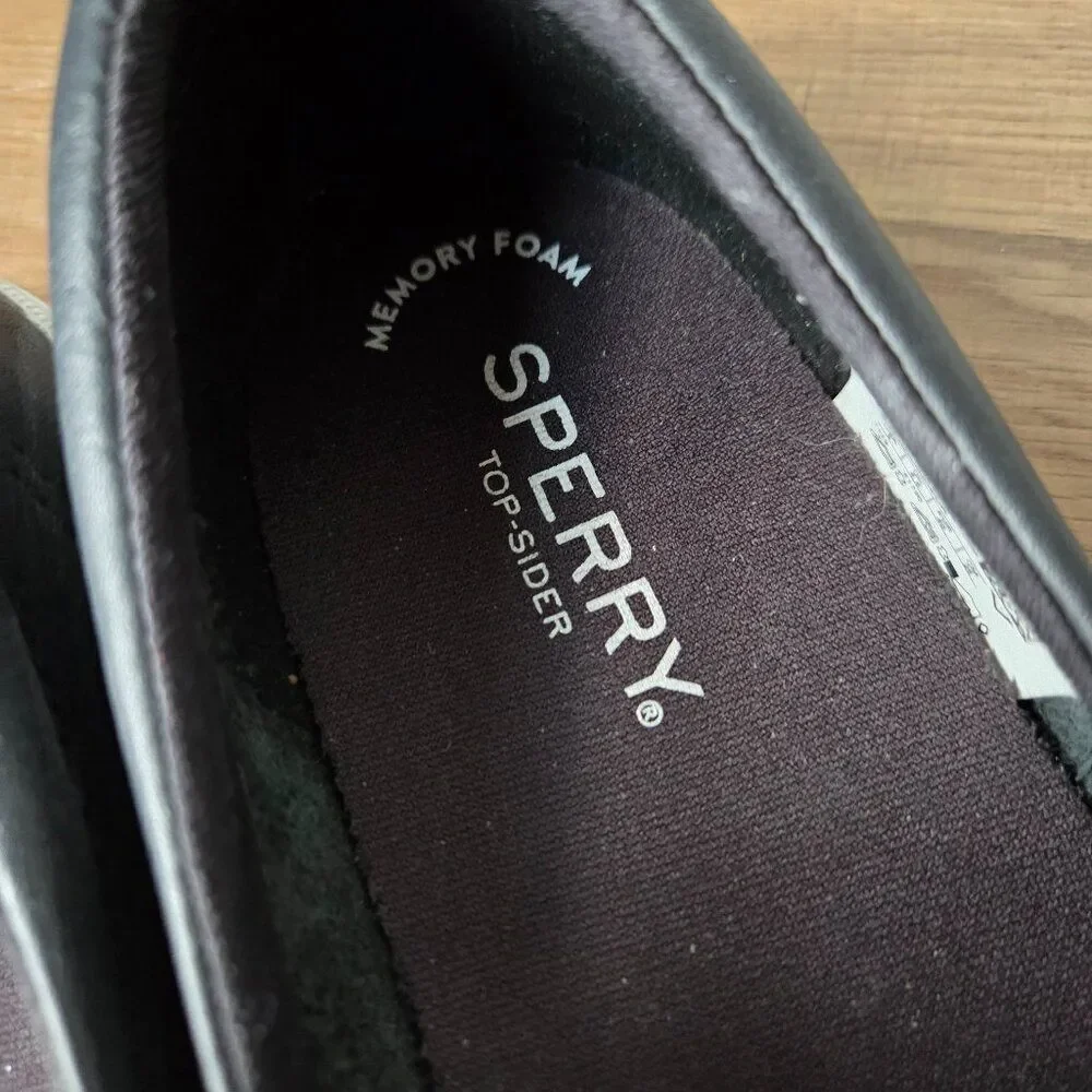 EUC SPERRY TOP SIDER BLACK GENUINE LEATHER UPPER PERFORATED SHOES SIZE 9 WOMENS